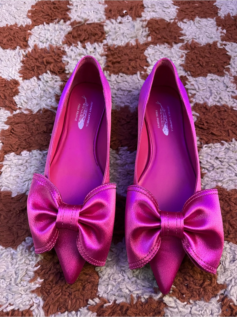Free People Fuchsia Satin Pointed Toe Flats with Bow